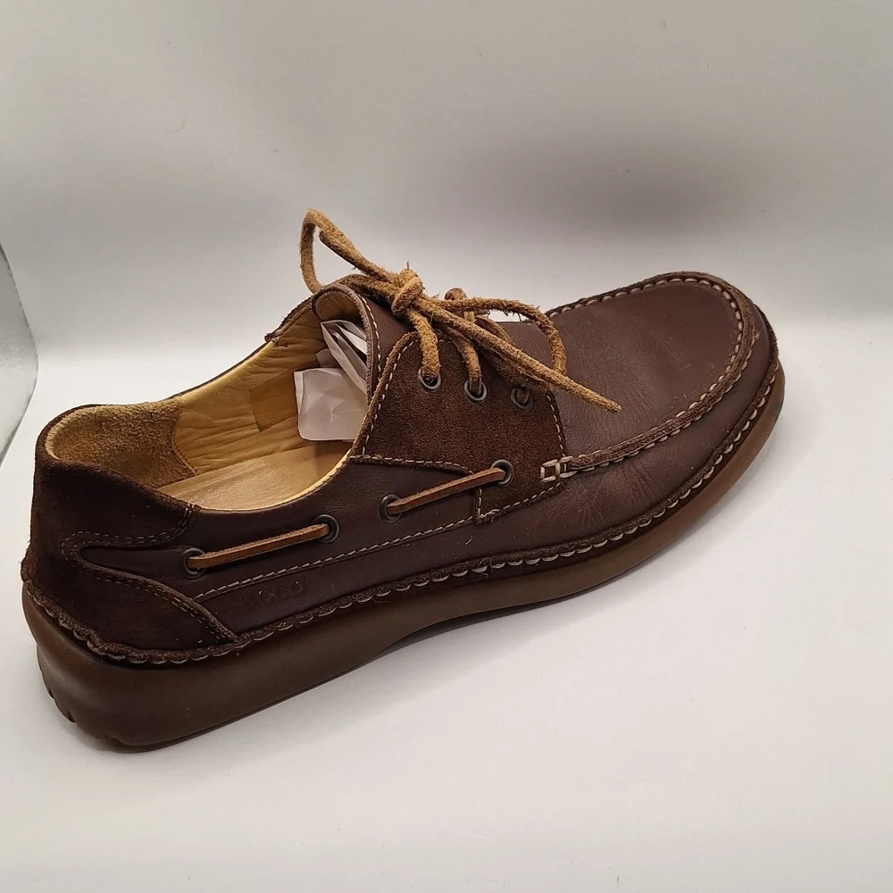 Men's ECCO 10/10.5 Brown Leather Boat Shoes - Classic Lace-Up